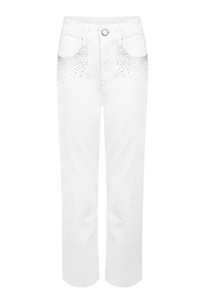 White Crystal Jeans, White, XS