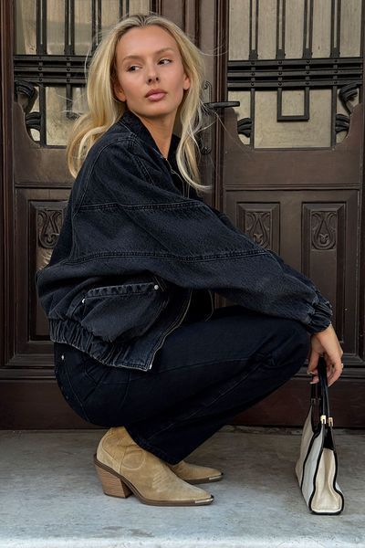 Black Bomber jacket, Black, OVERSIZED