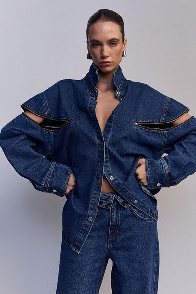 Blue Zip Shirt, Navy blue, Usize (XS-L)