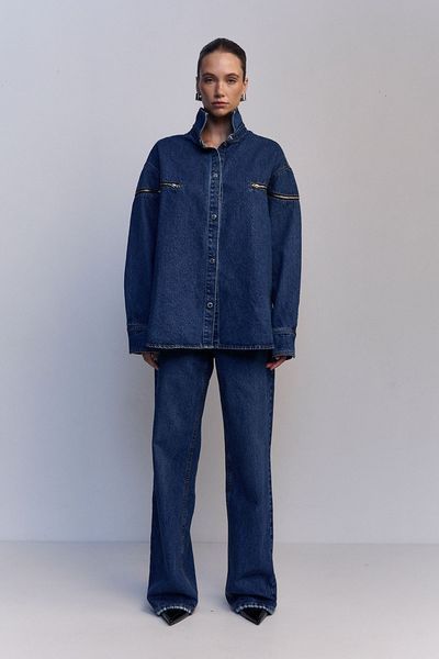 Blue Zip Shirt, Navy blue, Usize (XS-L)
