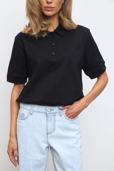 Black polo shirt, Black, M