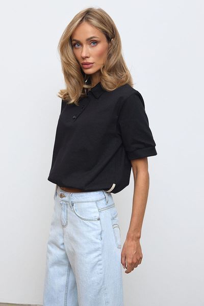 Black polo shirt, Black, M