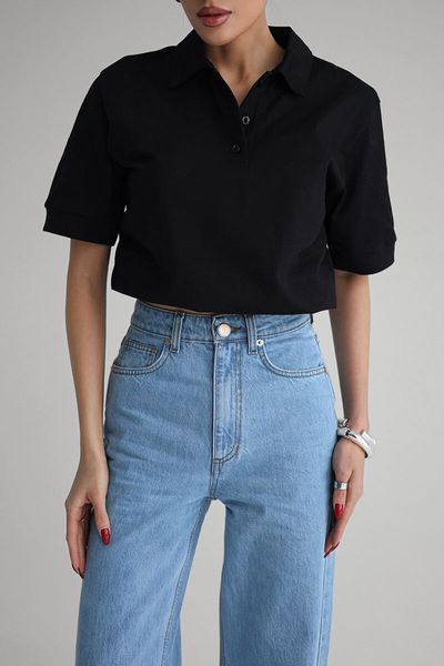 Black polo shirt, Black, M